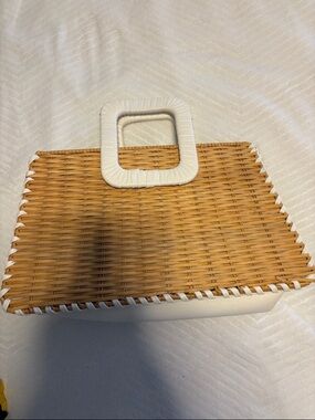 White and Tan Woven Handbag